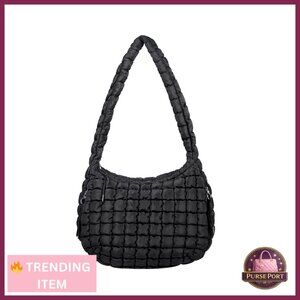 Large Puffy Quilted Crossbody Tote Bag with Zipper Pockets